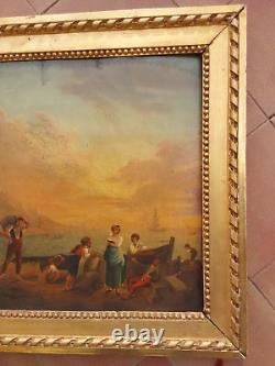 Tableau ancien marine bord de mer fin XVIIIeme 18eme cadre d epoque louis XVI
