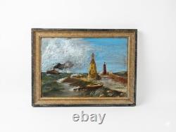 Tableau ancien marine huile sur toile signé Y. Delaporte entrée de port
