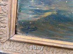 Tableau ancien marine huile sur toile signé Y. Delaporte entrée de port