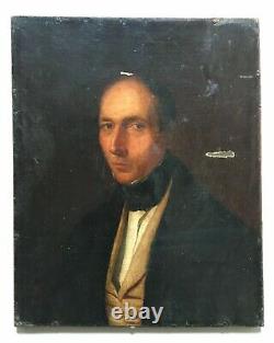Tableau ancien monogrammé et daté 1840, Portrait d'homme, Huile sur toile, XIXe