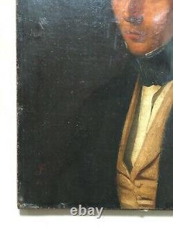 Tableau ancien monogrammé et daté 1840, Portrait d'homme, Huile sur toile, XIXe