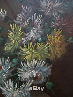 Tableau ancien nature morte aux fleurs signé peinture huile /toile fin XIXe 1900