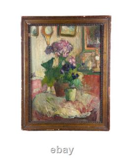 Tableau ancien nature morte intérieur 1900 impressionniste Jeanne DURANTON hsc