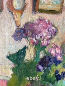 Tableau ancien nature morte intérieur 1900 impressionniste Jeanne DURANTON hsc