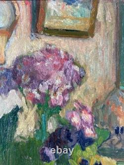 Tableau ancien nature morte intérieur 1900 impressionniste Jeanne DURANTON hsc