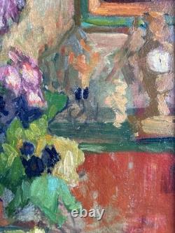 Tableau ancien nature morte intérieur 1900 impressionniste Jeanne DURANTON hsc