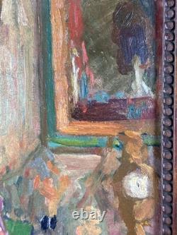 Tableau ancien nature morte intérieur 1900 impressionniste Jeanne DURANTON hsc