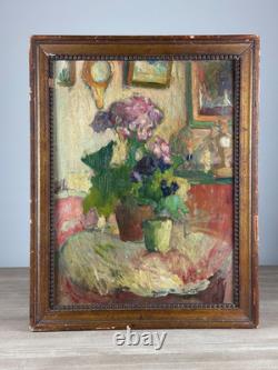Tableau ancien nature morte intérieur 1900 impressionniste Jeanne DURANTON hsc