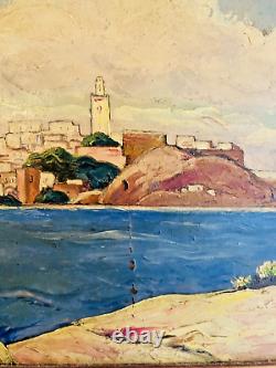 Tableau ancien orientaliste La médina de Larache au Maroc signé François CARBU