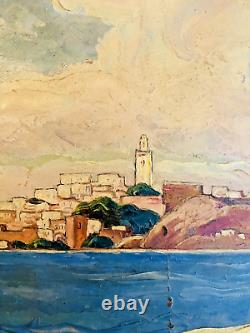 Tableau ancien orientaliste La médina de Larache au Maroc signé François CARBU