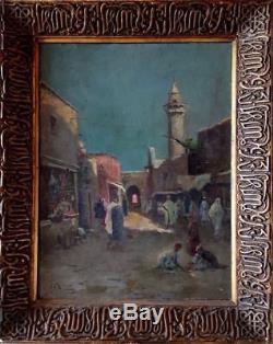 Tableau ancien orientaliste de Jacques L'Huillier marché à Tlemcen Algérie