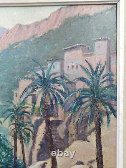 Tableau ancien orientaliste orientalisme Maroc Kasbah Atlas montagnes