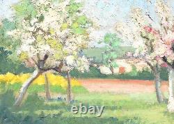 Tableau ancien paysage Arbre en fleurs Peinture à l'huile sur toile
