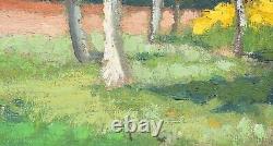 Tableau ancien paysage Arbre en fleurs Peinture à l'huile sur toile