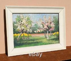 Tableau ancien paysage Arbre en fleurs Peinture à l'huile sur toile