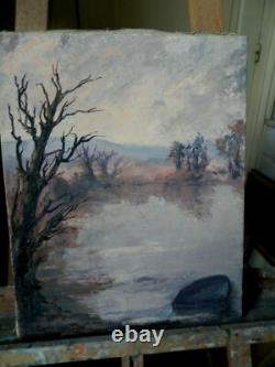 Tableau ancien paysage Etang en Dombes Ecole lyonnaise début 20° H Bodin-Avon