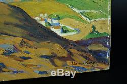 Tableau ancien paysage animé 1916 Paysage Pays Basque Aragon R. Gomez Gimeno