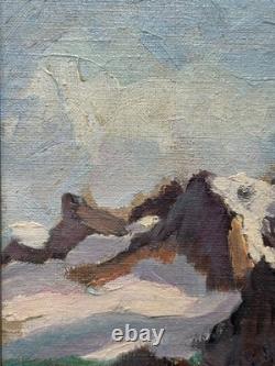 Tableau ancien paysage de Montagne Les Alpes La Meije Neige sommet signé Crozier