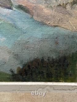 Tableau ancien paysage de Montagne Les Alpes La Meije Neige sommet signé Crozier