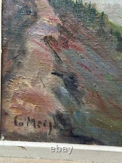 Tableau ancien paysage de Montagne Les Alpes La Meije Neige sommet signé Crozier