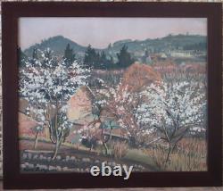 Tableau ancien paysage fleurs amandiers Pirre Lepage