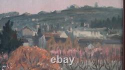 Tableau ancien paysage fleurs amandiers Pirre Lepage