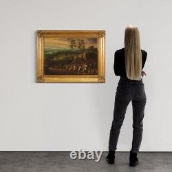 Tableau ancien paysage huile sur toile avec voyageurs peinture 18ème siècle 700