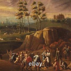 Tableau ancien paysage huile sur toile avec voyageurs peinture 18ème siècle 700