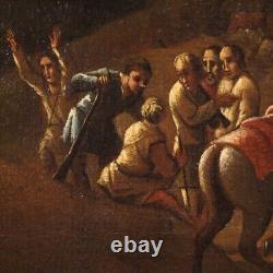 Tableau ancien paysage huile sur toile avec voyageurs peinture 18ème siècle 700