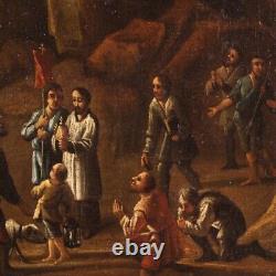 Tableau ancien paysage huile sur toile avec voyageurs peinture 18ème siècle 700