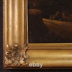 Tableau ancien paysage huile sur toile avec voyageurs peinture 18ème siècle 700