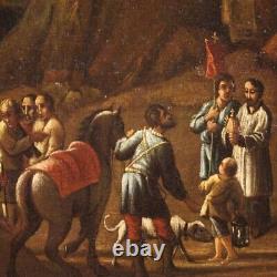 Tableau ancien paysage huile sur toile avec voyageurs peinture 18ème siècle 700