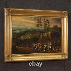 Tableau ancien paysage huile sur toile avec voyageurs peinture 18ème siècle 700