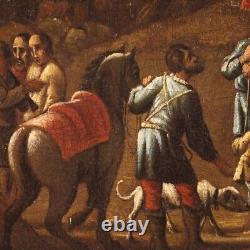 Tableau ancien paysage huile sur toile avec voyageurs peinture 18ème siècle 700