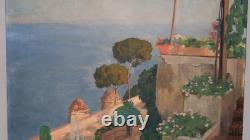 Tableau ancien paysage méditerranéen baigneuses Italie Marius Avy Marseille