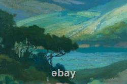 Tableau ancien paysage panoramique Pins Parasol Landes rivière Pïerre Roblin