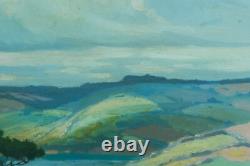 Tableau ancien paysage panoramique Pins Parasol Landes rivière Pïerre Roblin