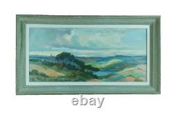 Tableau ancien paysage panoramique Pins Parasol Landes rivière Pïerre Roblin