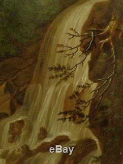 Tableau ancien paysage portrait femme 18eme siecle vers 1780 huile sur toile