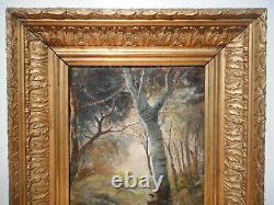 Tableau ancien peinture 19 siècle Louis GUY paysage campagne arbre sous bois