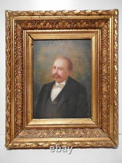 Tableau ancien peinture 19 siècle portrait buste homme moustachu