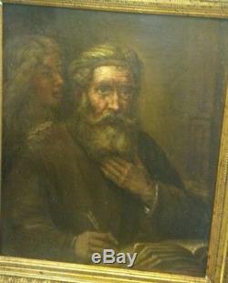 Tableau ancien peinture Rembrandt Saint Mathieu et L'Ange huile sur toile XVIIe