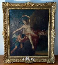 Tableau ancien peinture XVIII 18 eme Diane et Cupidon ecole Italienne