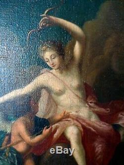 Tableau ancien peinture XVIII 18 eme Diane et Cupidon ecole Italienne