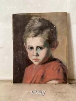 Tableau ancien peinture à l'huile- Epoque 1900 Portrait d'enfant 37 X 45