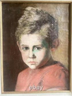 Tableau ancien peinture à l'huile- Epoque 1900 Portrait d'enfant 37 X 45