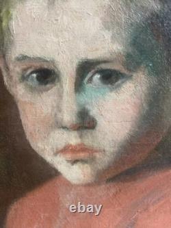 Tableau ancien peinture à l'huile- Epoque 1900 Portrait d'enfant 37 X 45