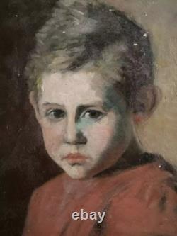 Tableau ancien peinture à l'huile- Epoque 1900 Portrait d'enfant 37 X 45