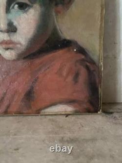 Tableau ancien peinture à l'huile- Epoque 1900 Portrait d'enfant 37 X 45