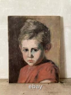 Tableau ancien peinture à l'huile- Epoque 1900 Portrait d'enfant 37 X 45